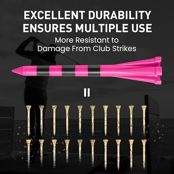Golf Tees Plastic Unbreakable 60 Pack 2 3/4 or 3 1/4 Inch with 20 More Short Tees 1 1/2 Inch Red Green Pink