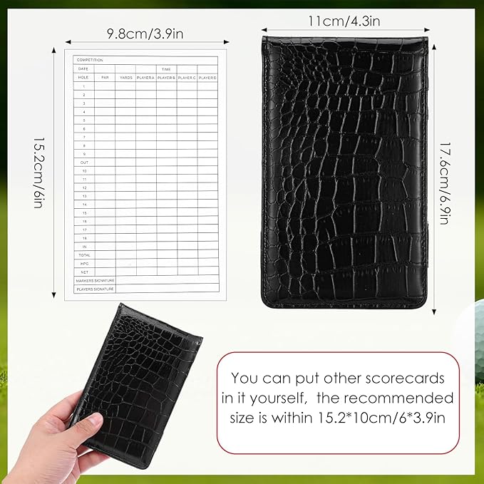 Premium Leather Golf Scorecard Holder, Score Card Holder Yardage Book Cover with Built-in Pencil Loop Black 6.9x4.3in