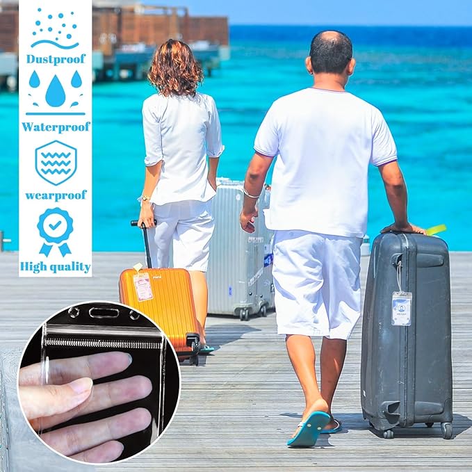 200-Piece Set of Clear Plastic Luggage and Badge Tag Holders, Ideal for ID Cards - Comes with 200 Matching Luggage Tag Loop Straps, Perfect Office, Business, and Travel Supplies