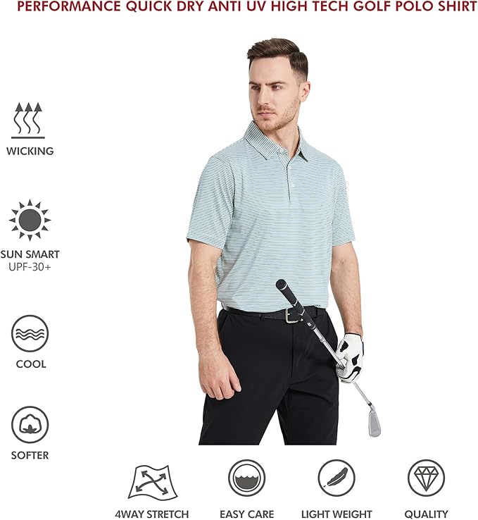 Golf Shirts for Men Dry Fit Short Sleeve Print Performance Moisture Wicking Polo Shirt