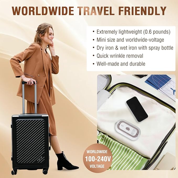 Biupky Travel Iron, Mini Dry Iron for Clothes with Global Voltage 100-240V, 300W Fast Heat Up in 60s, Ceramic Non-Stick Soleplate, Ultra Lightweight 0.8lbs for Travel, Home, Dorms, RV