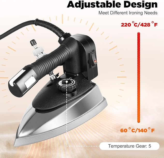 Gravity Feed Steam Iron 1200w 110v Powerful Clothing Steamer Gravity Commercial Steamer Temperature Settings Steam Iron Large-Capacity Water Bottle Industrial Electric Steams Irons Set