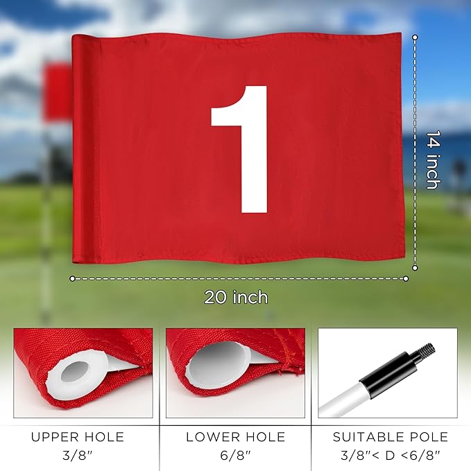 KINGTOP Numbered Golf Flag 20x14 Inch - 420D Dual-layer Nylon, Double Sided Printed, Tube Inserted - Standard Putting Green Flags for Backyard Practice, Golf Courses, Country Club, #1-4