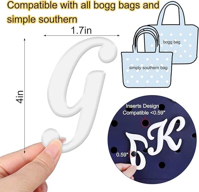 Mity rain Letter Charms for Bogg Bag，Alphabet Lettering Accessories Charms Compatible with Bogg Bag Original All Models, Insert Decorative Letter for Handbag Beach Tote Bag G