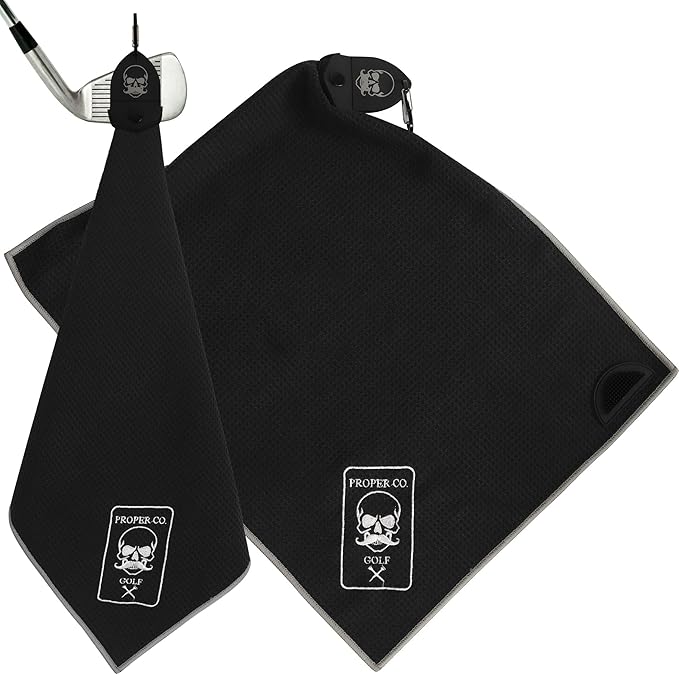 Magnetic Golf Towel (Black) Microfiber Golf Towel | Ultra Absorbant Waffle Pattern | Extra Strong Magnet for Golf Cart or Clubs