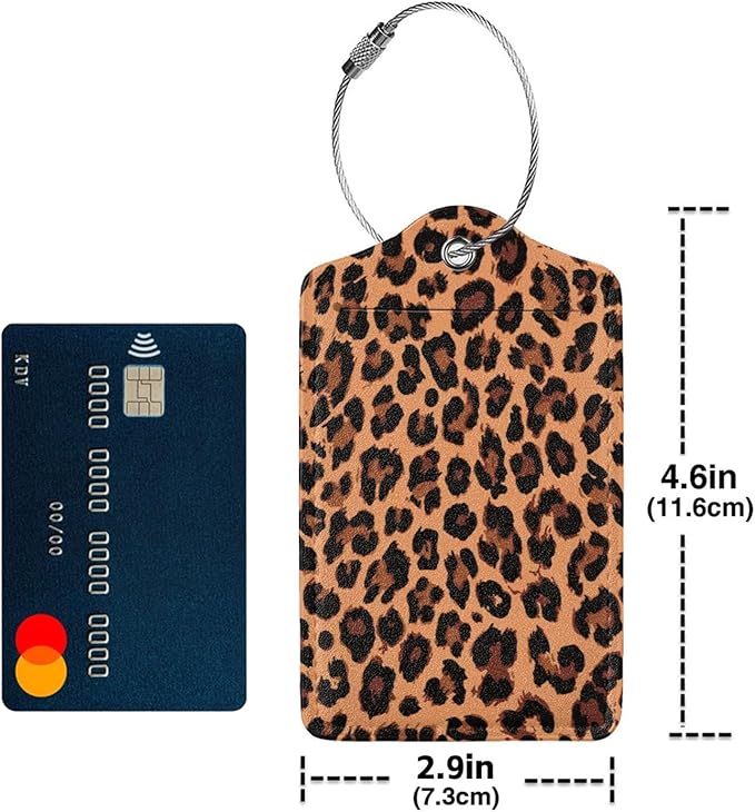 TSA Approved Luggage Tags for Suitcases Cheetah Leopard 2 Pack Funny Leather Carnival Cruise Airport Cute Travel Name Tags Golf Bag tag Ships Essentials Privacy Cover ID Label for Women Men