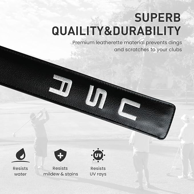 FINGER TEN Golf Alignment Stick Cover Headcover Rods Holder Case Leather 14''× 2'' in USA Black White Green Hold at Least 2 Sticks