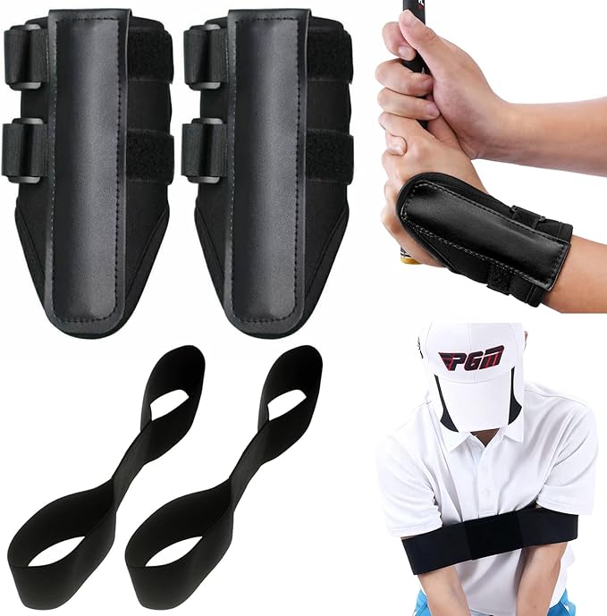 Golf Training Aid Kit Included 2 Elastic Golf Swing Band & 2 Wrist Correction Trainer Arm Posture Corrector Golf Swing Trainer Set Accuracy Wrist Angle for Beginners Men Women