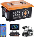 VEVOR 48V (51.2V) 52AH Lithium Golf Cart Battery, with 15A Charger, Lifepo4 Battery Kit, Built-in 100A BMS, with Bluetooth Mobile APP & Display Monitor, 4000 Cycles, for Golf Carts, Trolling Motors
