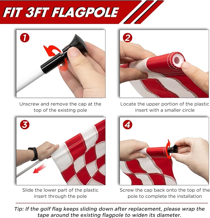 KINGTOP Checkered Golf Flag 20x14 Inch – Tube Inserted, 420D Nylon – Standard Putting Green Flags for Backyard Practice, Golf Courses, Country Club, Mixed Colors, 4-Pack