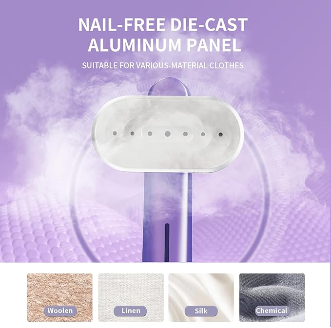 Steamer for Clothes, 2-in-1 Portable Handheld Garment Steamer & Iron with Self-Cleaning, 1200W Powerful & 30s Fast Heat-Up, Large Ceramic Panel, for Travel, Home and Office Use Mini, Purple
