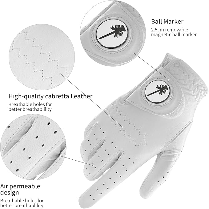Swig Sip Womens Cabretta Leather Golf Glove Left Hand All-Weather Breathable Design with Ball Marker Ladies Golf Gloves for Training & Golfing