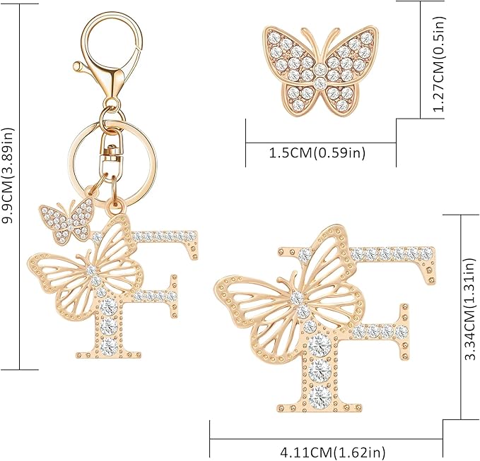 Gold Plated Alphabet Initial Letter Keyring Keychain for Women Girls Crystal Key Chains for Wallet Backpack Bag Charm