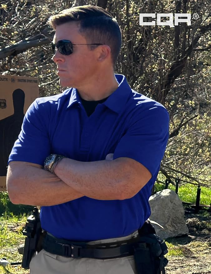 CQR Men's Polo Shirts, Tactical Short Sleeve Golf Performance Shirts, Lightweight Dry Fit UPF 50+ Pique