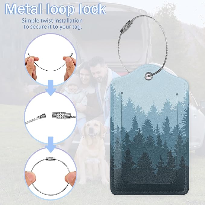 Luggage Tags for Suitcase,2 Pack Misty Forest Landscape Luggage Tag with Privacy Flap,Name ID Label and Metal Loop for Women Men Teens Travel