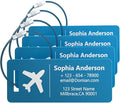 4 Pack Personalized Luggage Tags, Custom Engraved Aluminum Luggage Tags with Your Personalized Text, Waterproof Metal Name Tags with Steel Loop for Bags, Suitcase, Baggage, Backpack (Blue, Small)