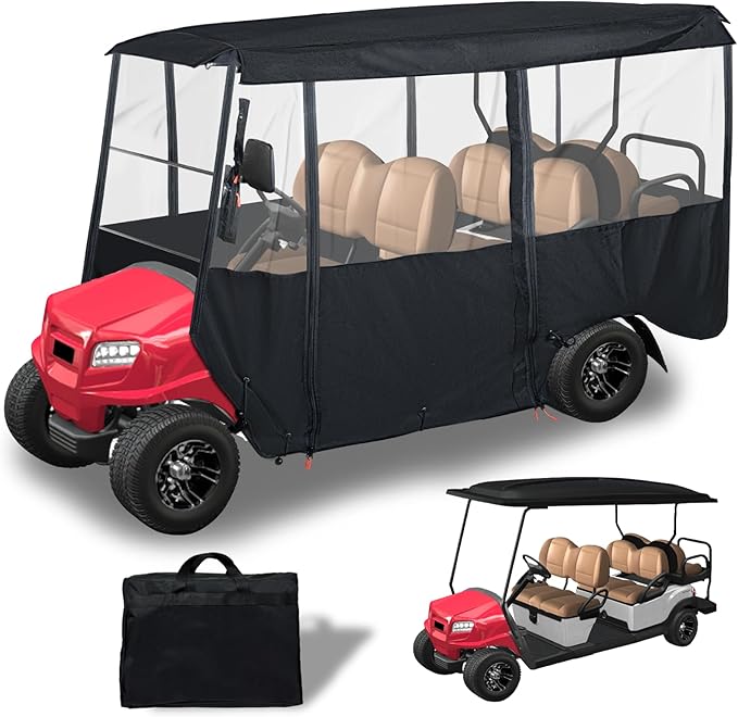 Tecoom Golf Cart Enclosure 2/4/6 Passenger, Golf Rain Cover 600D Waterproof Snowproof, Door Zippers, Clear Windows and Windproof Hooks, Universal Fit for EZGO, Yamaha, Club Car