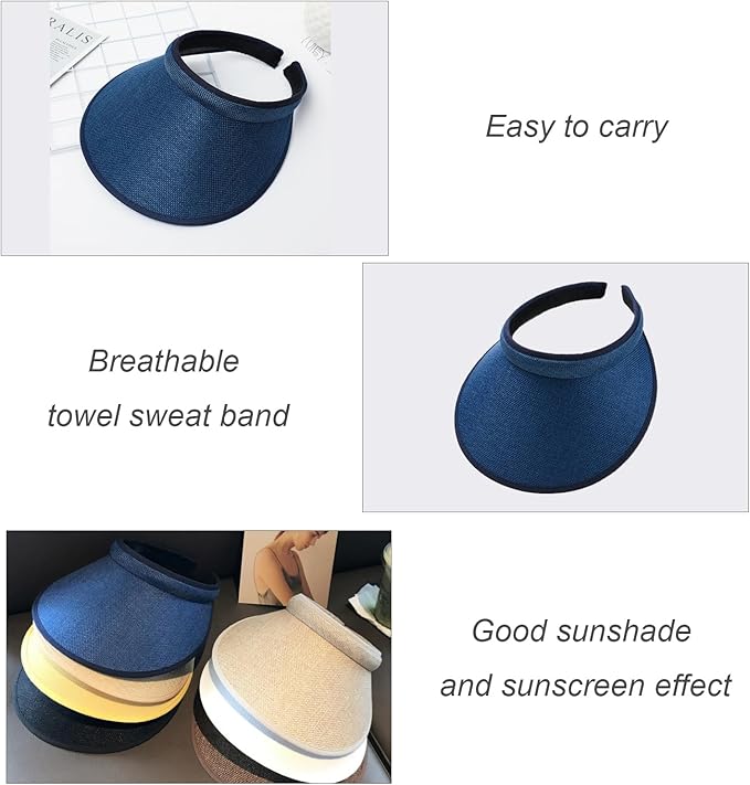 Cloth Covered Slip-On Visor for Women, Adjustable Cap Sports Sun Visors for Men