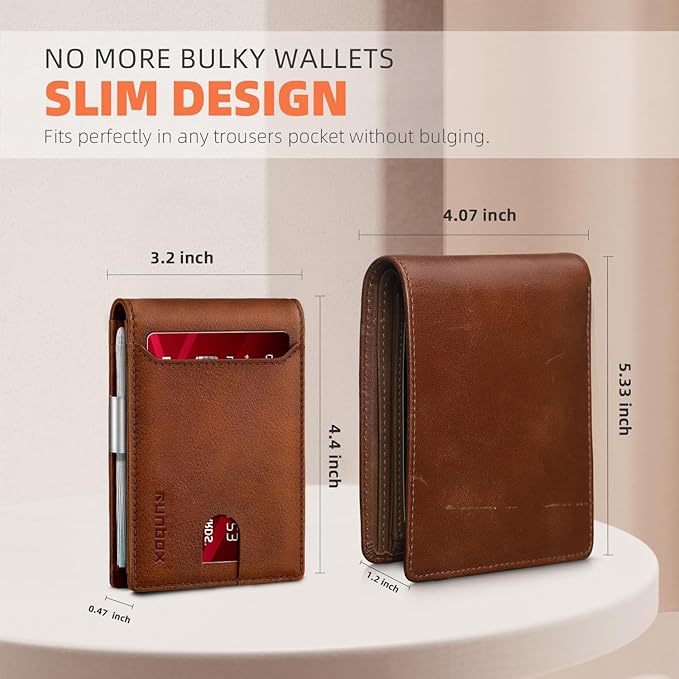 RUNBOX Money Clip Wallets for Men,Slim Leather Mens Bifold Wallet,RFID Blocking Front Pocket Wallet,Thin Credit Card Holder with Gift Box