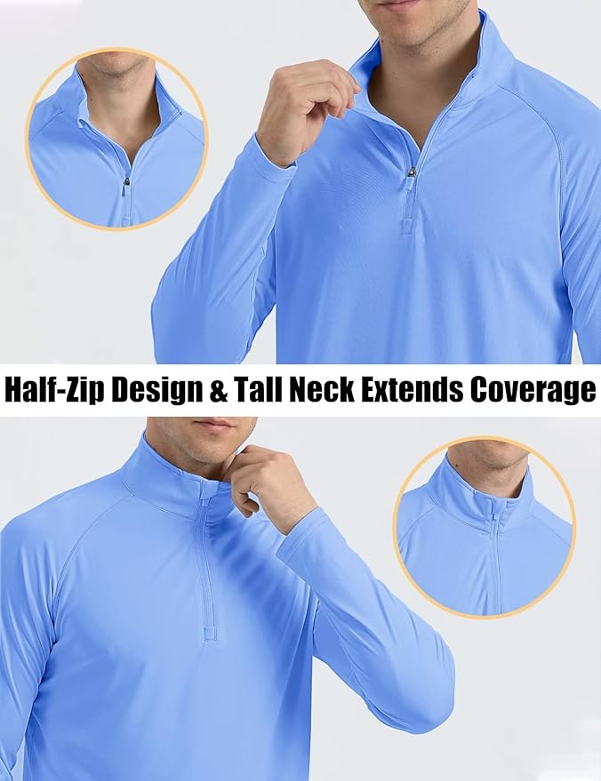 MAGCOMSEN Men's Long Sleeve Sun Shirts UPF 50+ Tees 1/4 Zip Up Fishing Running Rash Guard T-Shirts Outdoor Shirt