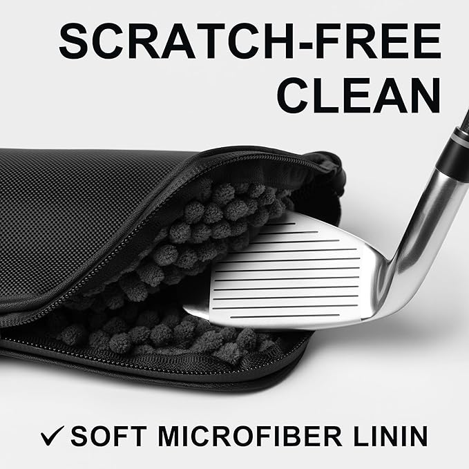 Golf Club and Golf Boll Cleaner Bag, Golf Ball Cleaner Pouch with 1 Pack Golf Ball Towel, Waterproof Outside, Clean Inside – Liner Technology, Machine Washable
