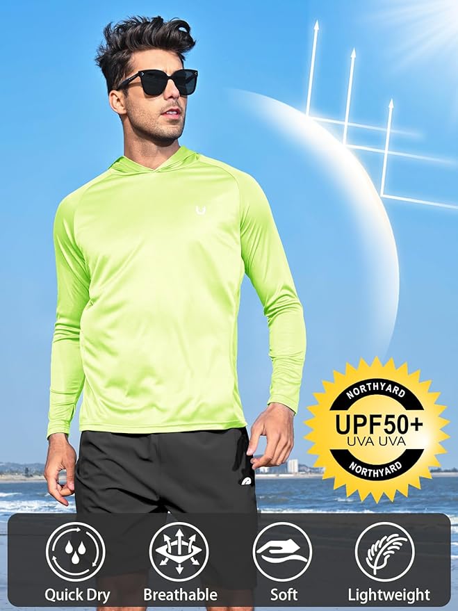 NORTHYARD Men's UPF 50+ Hoodie Shirts Long Sleeve Sun Protection Fishing Swim Beach UV SPF Rash Guard Quick Dry Lightweight