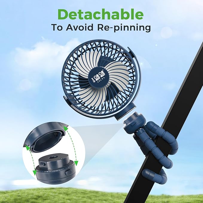 10L0L Golf Cart Fan Rechargeable with Flexible Tripod Mount - 10000mAh Battery Operated Portable Fan 360° Rotatable Head, Fits for Yamaha/EZGO/Club Car Golf Cart with LED Light