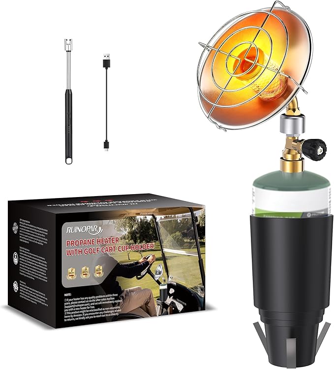 Propane Golf Cart Heater 9,200BTU Portable Heater with Windproof Lighter for Tents Camping with Golf Cart Cup Holder for EZGO Yamaha Club Car Most Golf Cart(Fuel Cylinder not included)