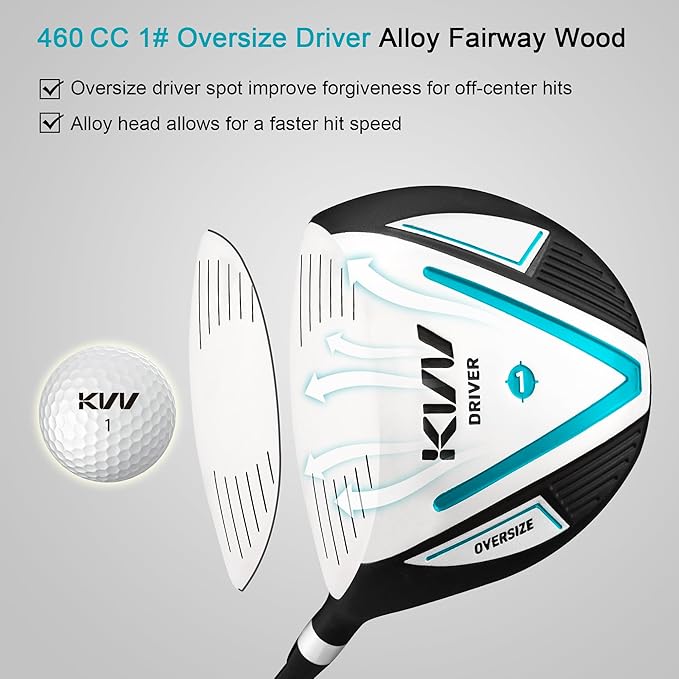 KVV Premium Right Hand Golf Club Set 11-Piece Set for Women, Including Driver, Fairway, Hybrid, 5#-P# Irons, Putter Steel Shaft Regular Flex Golf Clubs, with/Without Golf Bag