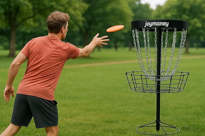 PDGA Approved Disc Golf Starter Set | Regulation Target Basket with Chain Guard, 3 Weighted Discs & 6-Page Training Guide | Quiet Backyard Practice Kit