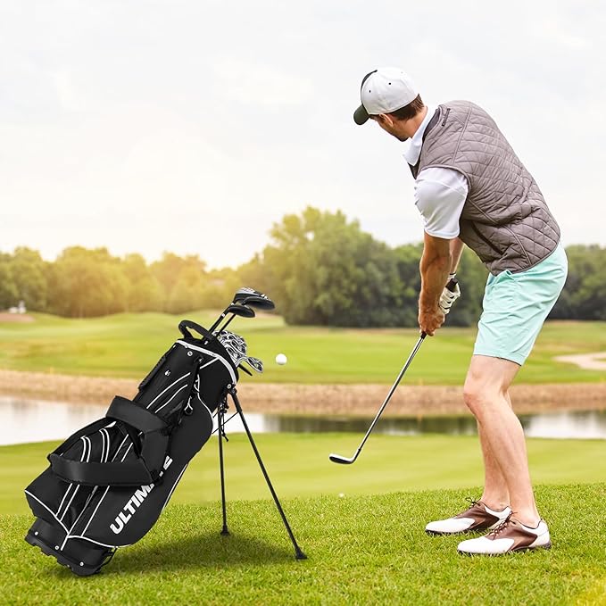 ULTIMATE Left Handed Golf Clubs for Men, 10pcs Men's Complete Golf Club Set Includes 460cc #1 Driver, #3 Fairway Wood, #4 Hybrid, #6/#7/#8/#9/#P Irons, Putter