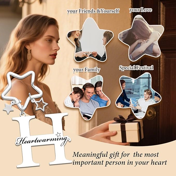 Qunrwe Stainless Steel Initial Letter A-Z Keychain,Inspirational Gifts for Women Men Friends Daughter Son Sister Dad Mom