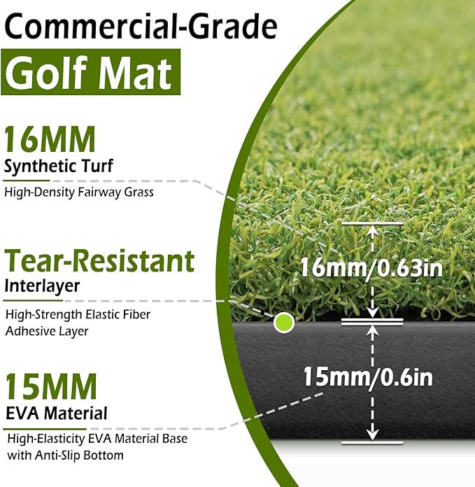 Bearwill Golf Mat 31mm, 5x4ft/5x5ft Golf Hitting Mats for Practice Outdoor Indoor, High-Elasticity Artificial Turf Mat for Garage Simulator Chipping Driving Training