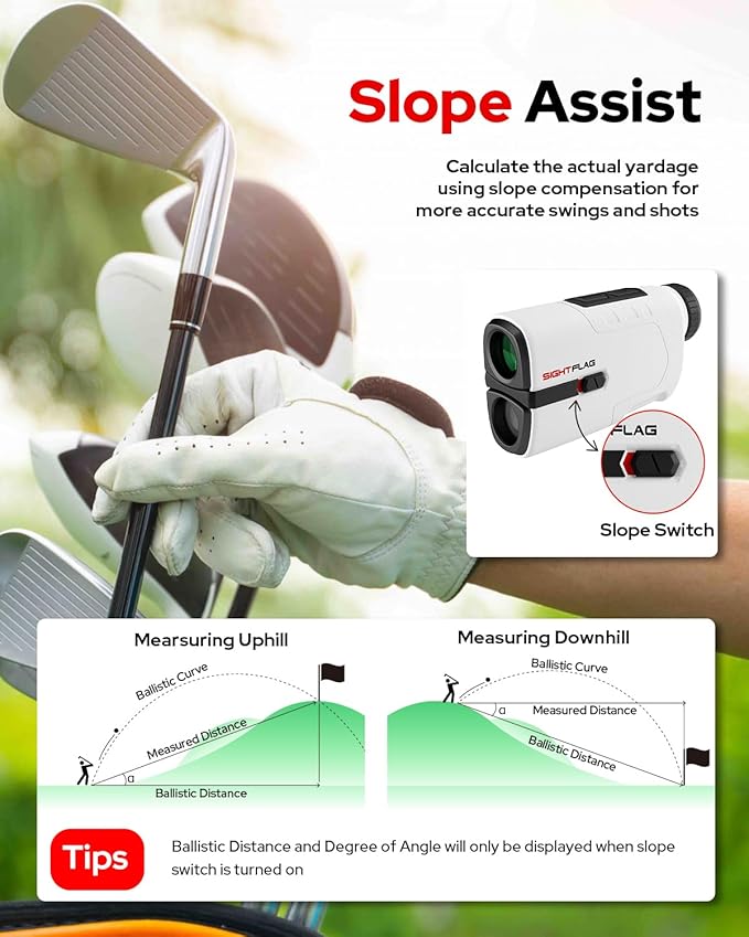 Golf Rangefinder with Slope, 1300 Yards Laser Range Finder Golf, 7.5X Magnification Flag Pole Locking Vibration Rechargeable Range Finders with Magnet Golf Accessories for Men Women Sightflag GF1