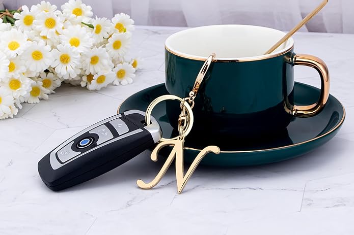 Cute Stainless Steel Gold Initial Letter Keychain for Women Girl, Charms for Key Handbag Backpack Bag, Personalized Gift
