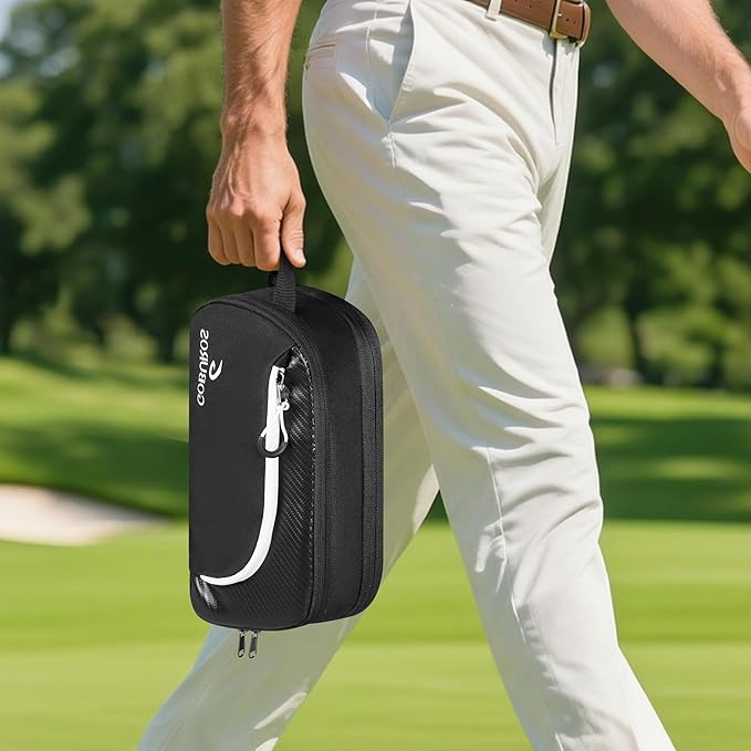 Golf Glove Holder Case with 2 Glove Shaper, Protective Golf Ball Bag Accessory Storage Organizer for Tees Balls Markers, Golf Gifts for Men Women, Black