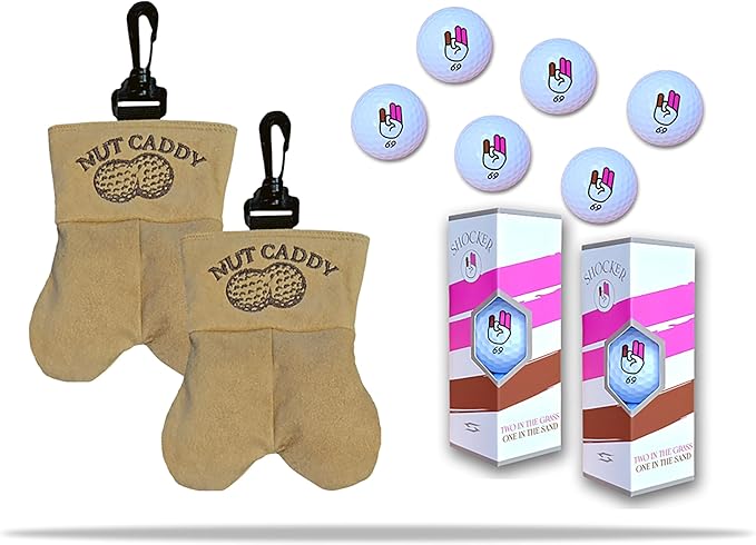 Nut Caddy Golf Ball Holder for Men - Includes Shocker 69 Balls Hilarious Gag Gift for Golfers Dad Husband Premium Quality Storage Tees Glove