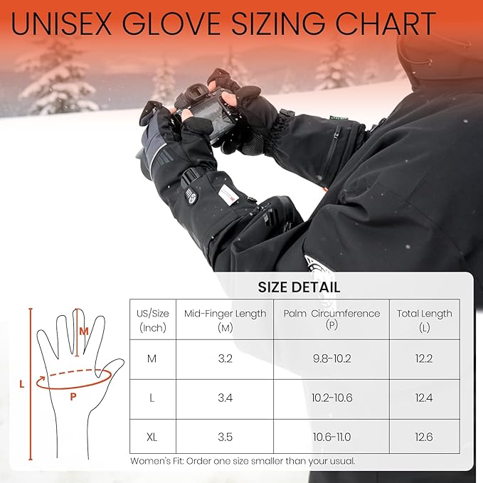 Heated Gloves for Men Women, 7.4V Battery Rechargeable with 2.5-Hour Fast Charging, Waterproof Electric Heated Ski Glove for Work, Fishing, Hunting, Motorcycle, Skiing