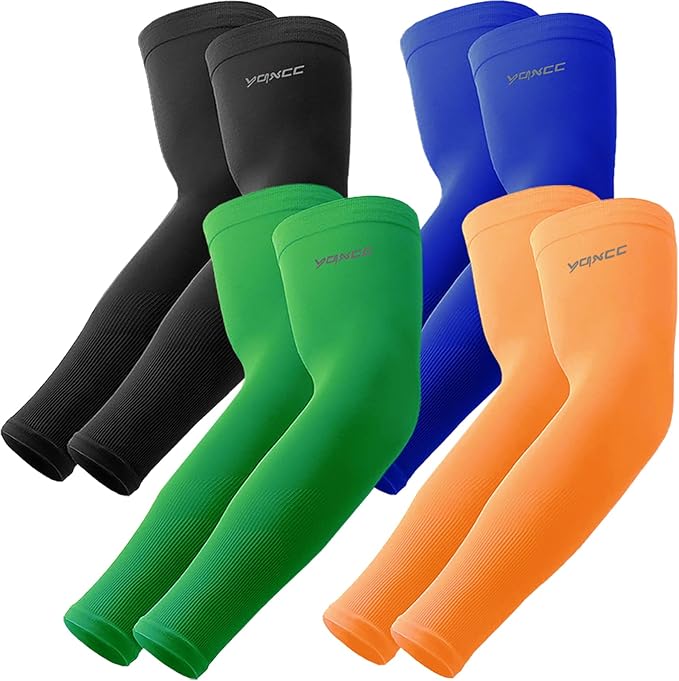 YQXCC 4 Pairs Arm Sleeves, Cooling UV Sun Protection Sports Compression Sleeves for Men Women, Golf Basketball Arm Sleeves