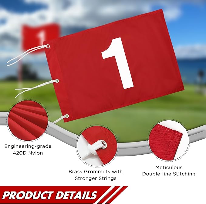 KINGTOP Golf Flag 20x14 Inch - 420D Nylon, Brass Grommets - Standard Putting Green Flags for Backyard Practice, Golf Courses, Country Club