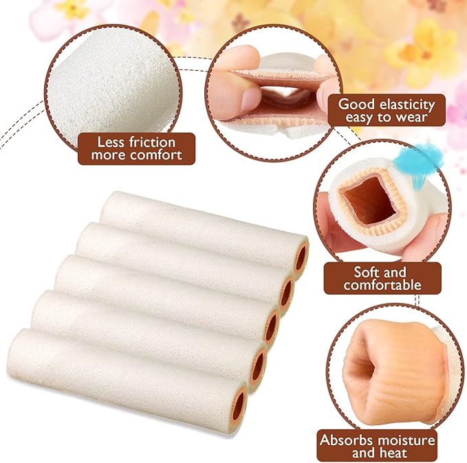 Tondiamo 6 Pieces Foam Toe Protector Sleeves Foam Bandages Tube Toe Cushion for Feet, Bunion, Hammer, Callus Corn, Bliste, Pain Relief(Large,Beige)