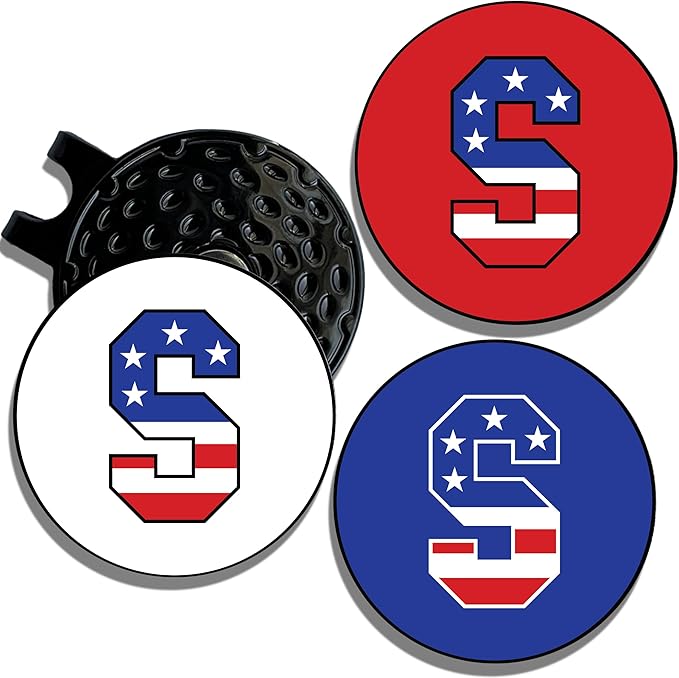 Wolf Golf Towels Golf Ball Marker Hat Clip | USA Monogram | 1 Magnetic Clip + 3 Ball Markers | Patriotic Golf Accessories for Men & Women