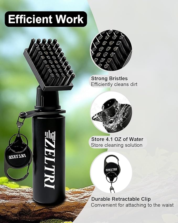Golf Club Brush Cleaner with Retainer Clip and 8.0 x 8.0 in Golf Towel - Holds 4 Oz Water Durable Nylon Bristles for Easy Cleaning Essentials Golf Accessories