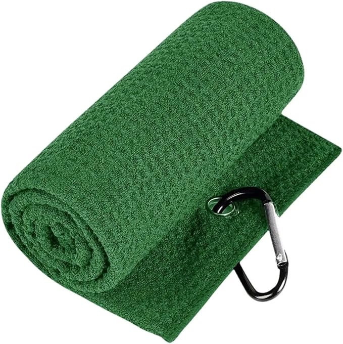 Golf Towel with Clip, Soft Microfiber Cleaning Cloth for Golf Clubs and Balls, Compact and Absorbent(Green)