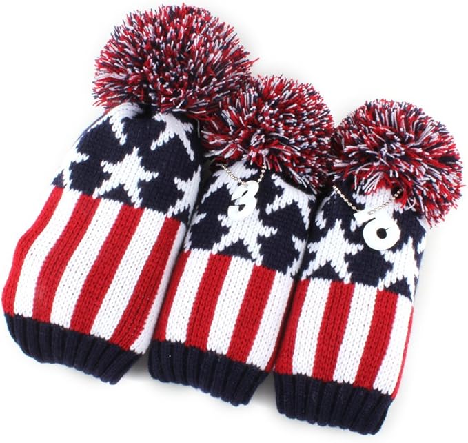 Craftsman Golf Knit Pom Pom 3pcs Headcover Set Vintange Sock Covers for Driver and Woods