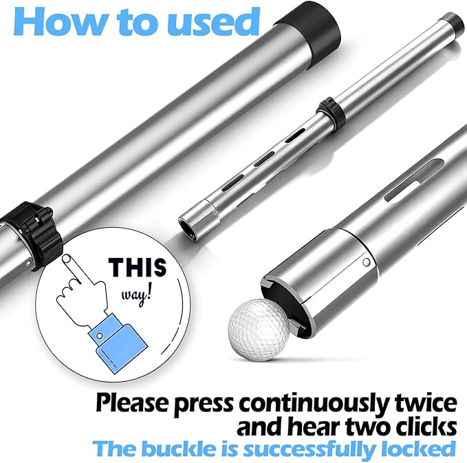 Golf Ball Retriever Tube, Adjustable Telescopic Aluminum Alloy Ball Picker, Lightweight Collector Device with Storage Bag, Portable Ball Gathering Tool for Men Women