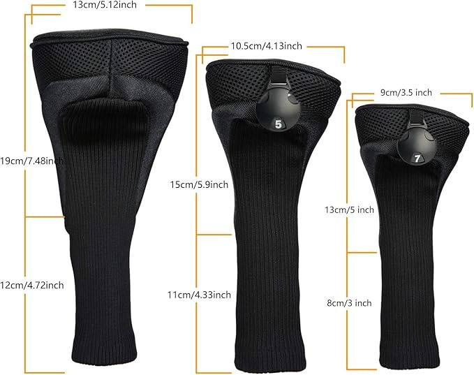 3pcs Nylon Golf Head Covers with Interchangeable Tags, Elastic Self-Fixing Closure, Durable Golf Accessories for Fairway & Driver Clubs