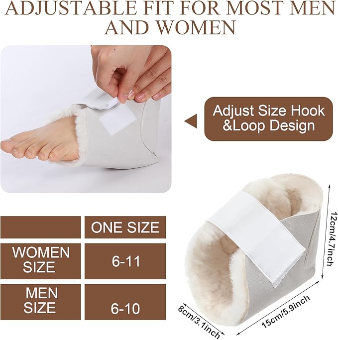 2 Pairs Heel Protector Boot Sheepskin Heel Protectors Soft Foot Cushions Pads with Securing Strap for Protect Feet Ankle Pressure Bed Sores(Beige, Brown)