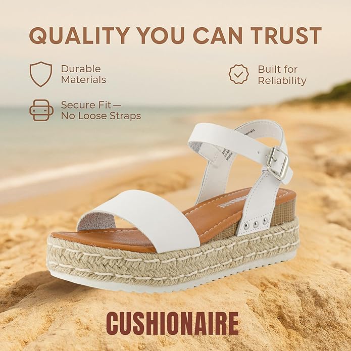 CUSHIONAIRE Melissa Espadrille Platform Sandals For Women with Adjustable Ankle Strap and Memory Foam Insole-Comfortable Womens Sandals for Summer