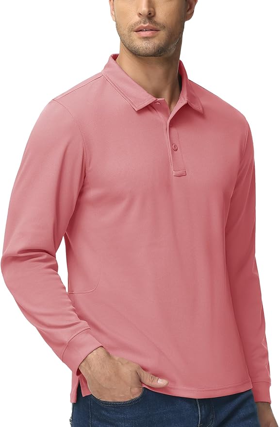 MAGCOMSEN Men's Polo Shirts 3 Button Quick Dry Performance Long Sleeve Tactical Shirts Pique Jersey Golf Shirt